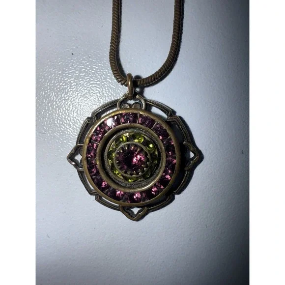 Liz Palacios Pink Green Crystal Necklace &‎ Earrings Set